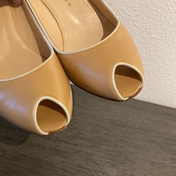Martinez Valero Tan Leather Peep-Toe Heels Size 9 Made in Spain Elegant Classic - Picture 10 of 13